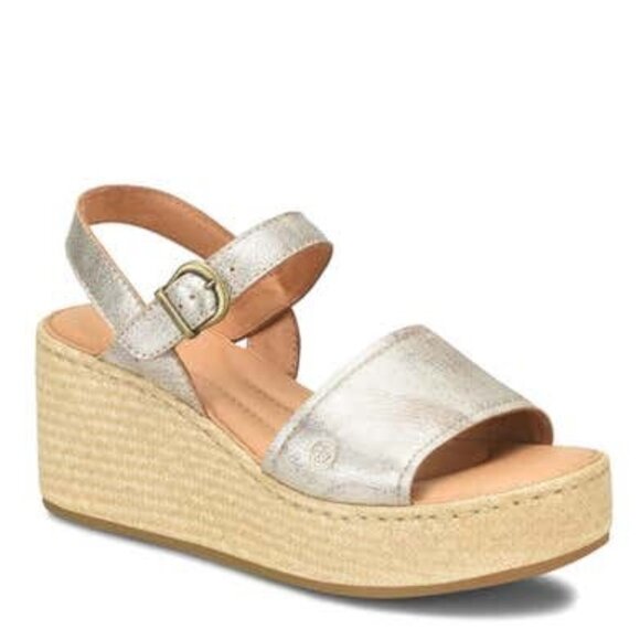 Born Santos Sandals Leather Platform Wedge Heel Light Gold Size 10 NEW - Picture 1 of 7